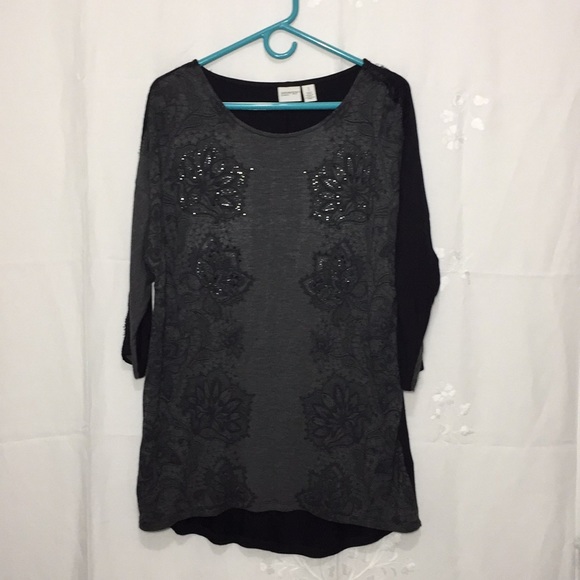 Zenergy by Chico’s black floral top tunic. Size 1 - Picture 1 of 6